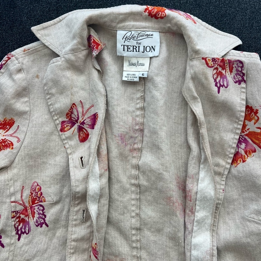 Ricki Freeman 100% Linen for Teri Jon Butterfly Blazer Neiman Marcus size 6 - Picture 8 of 9